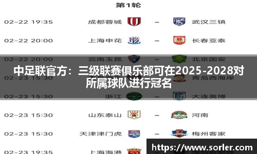 中足联官方：三级联赛俱乐部可在2025-2028对所属球队进行冠名